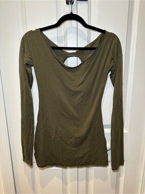 Nancy Rose Performance Olive Green Long-Sleeve Scoop-Back Tee